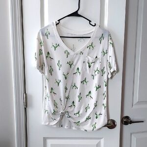 Awake White and Green Cactus Print Women's Top Medium
